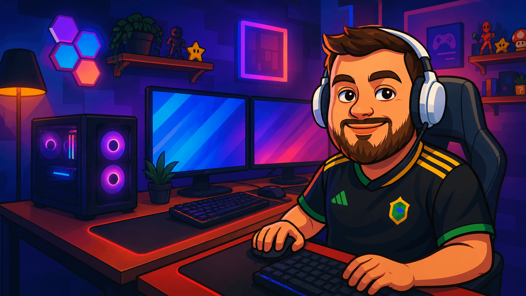 Ilustração do Ortiz em seu setup gamer
